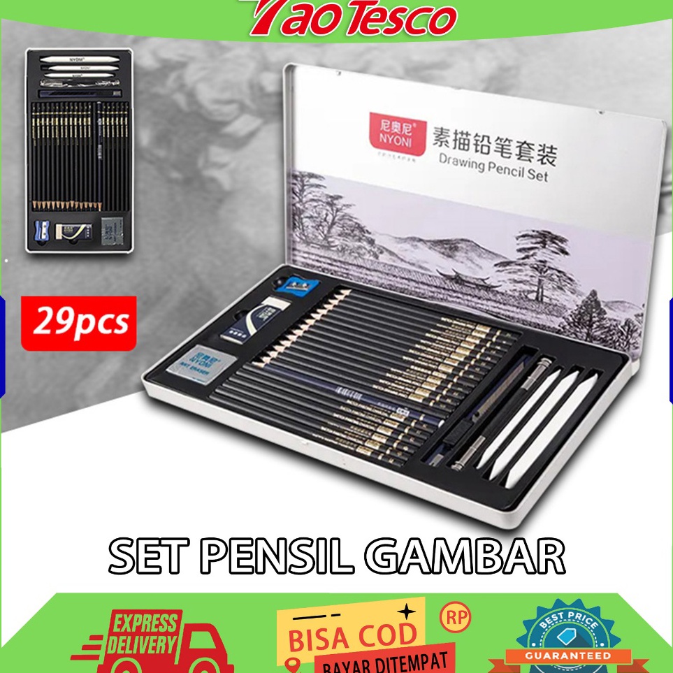 

Super Original ORICODDrawing Pencil Gambar Set 29pcs Metal Tin Box Pensil Gambar Lukis Sketsa Lengkap Paket