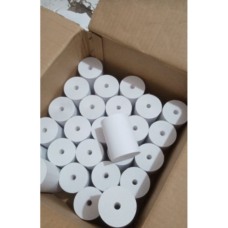 

Promo Gembira Kertas Struk kasir thermal Paper rol termurah 8x4mm coreles Paket 1 kg isi 15 Rol