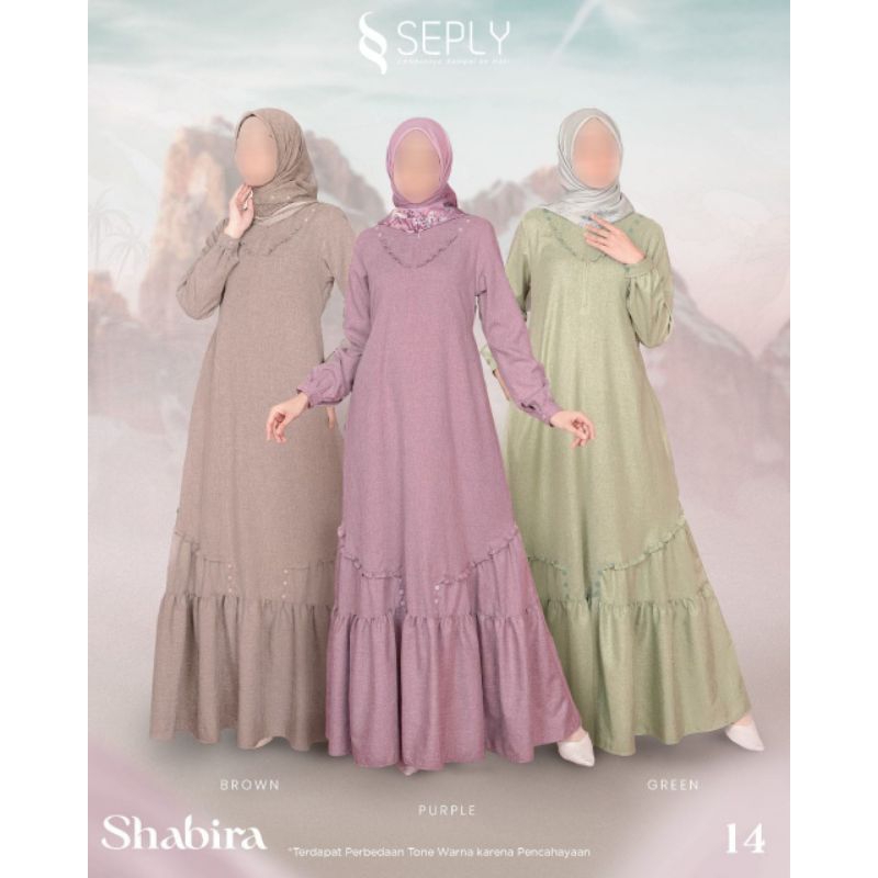 Gamis SEPLY Shabira 14 Brown ,Purple ,Green/Gamis Seply Terbaru/Diskon/Best Seller/Hot Item/Original