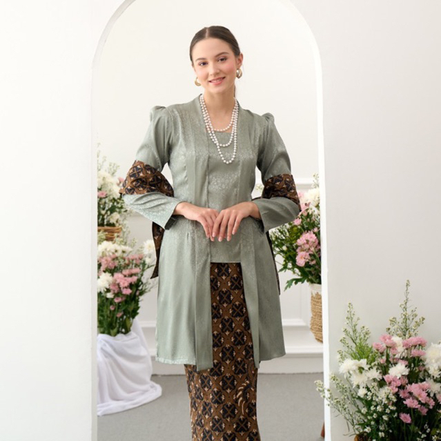Ribzicon Kebaya Kutubaru Bridesmaid Green Sage / Kebaya Wisuda Modern Sage / Rok Batik Jumbo Bigsize