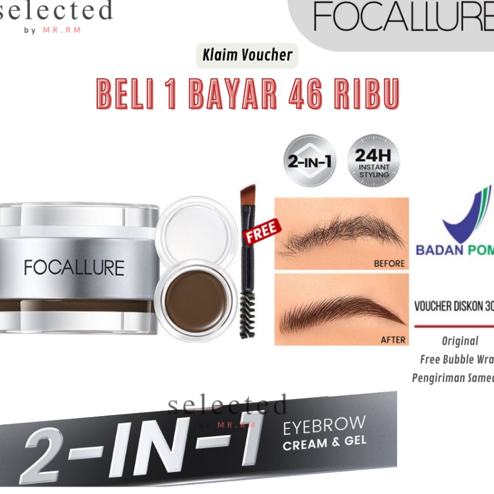 Ready Murah FOCALLURE 2in1 Eyebrow Cream  Setting Gel 3D Proshape Waterproof Lasting High Pigment FA