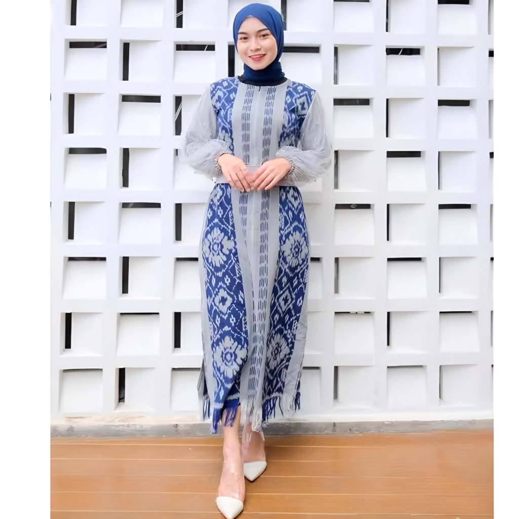 Dress Tenun Kombinasi Brokat Tile, Dress Tenun Troso, Kemeja Tenun, Tenun Couple A10