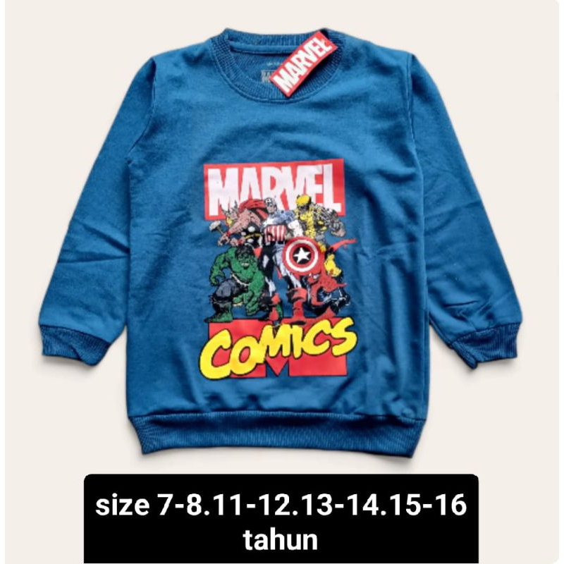 kaos marvel comics biru lengan panjang anak