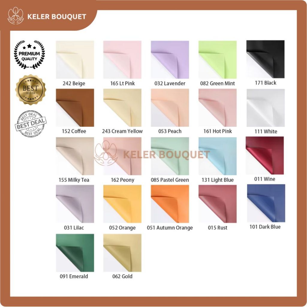 

(Isi 5Lembar) Kertas Buket Cellophane Wrapping Paper Buket Warna Matte Solid Bunga Florist