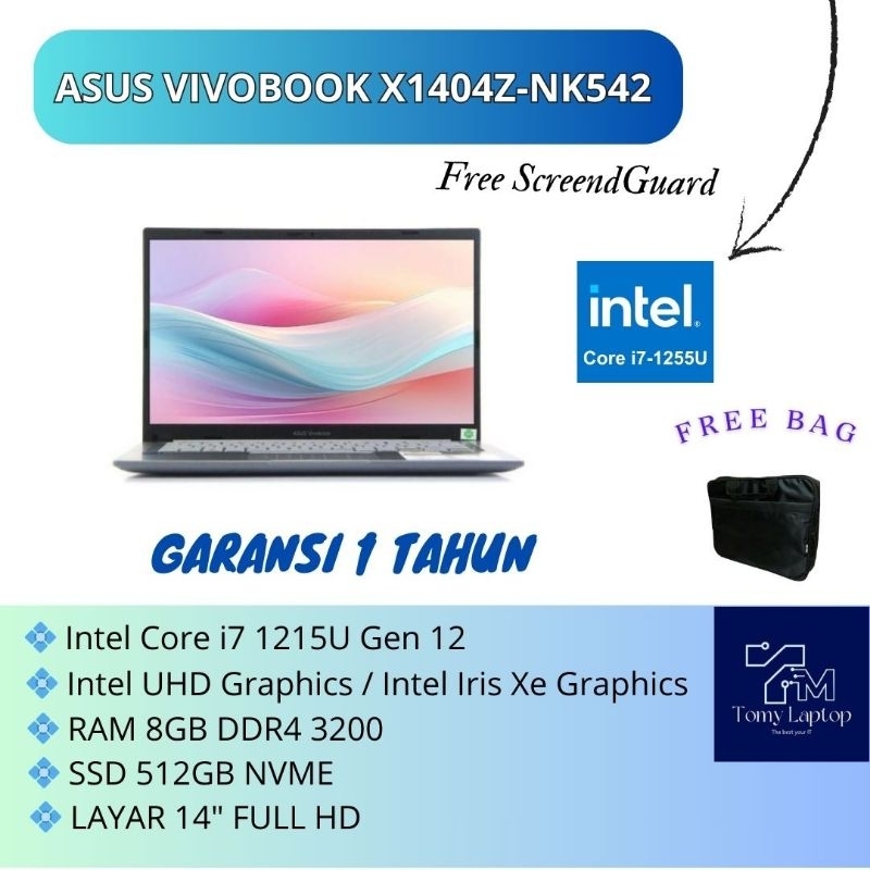 LAPTOP ASUS  VIVOBOOK  X1404ZA-NK580 CORE I7 1255U RAM8GB SSD512GB 14"FHD/LAPTOP BARU ASUS