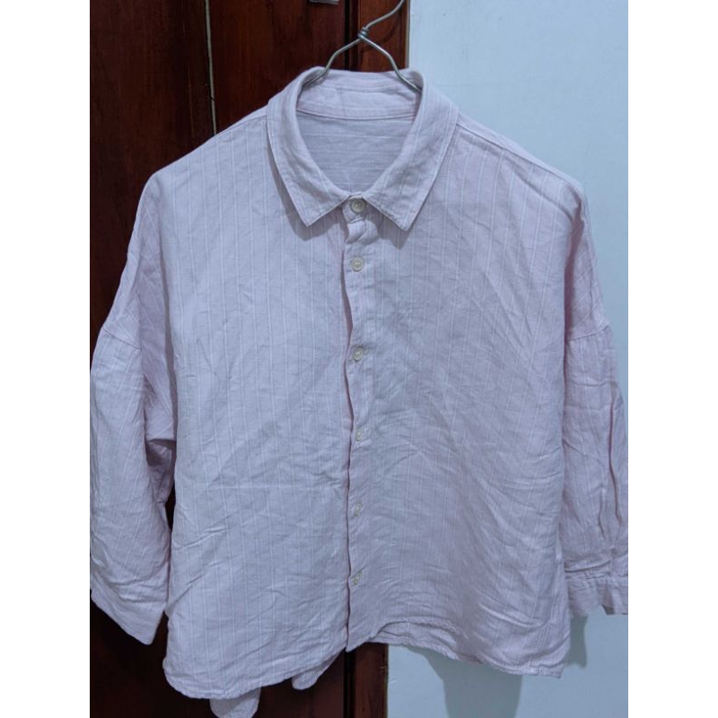preloved kemeja salur pink