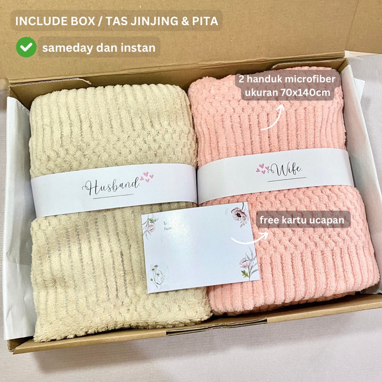 Murah Hampers Handuk Pasangan Couple Microfiber 7x14cm  Hampers Wedding Pernikahan  Gift Set Box  Pa
