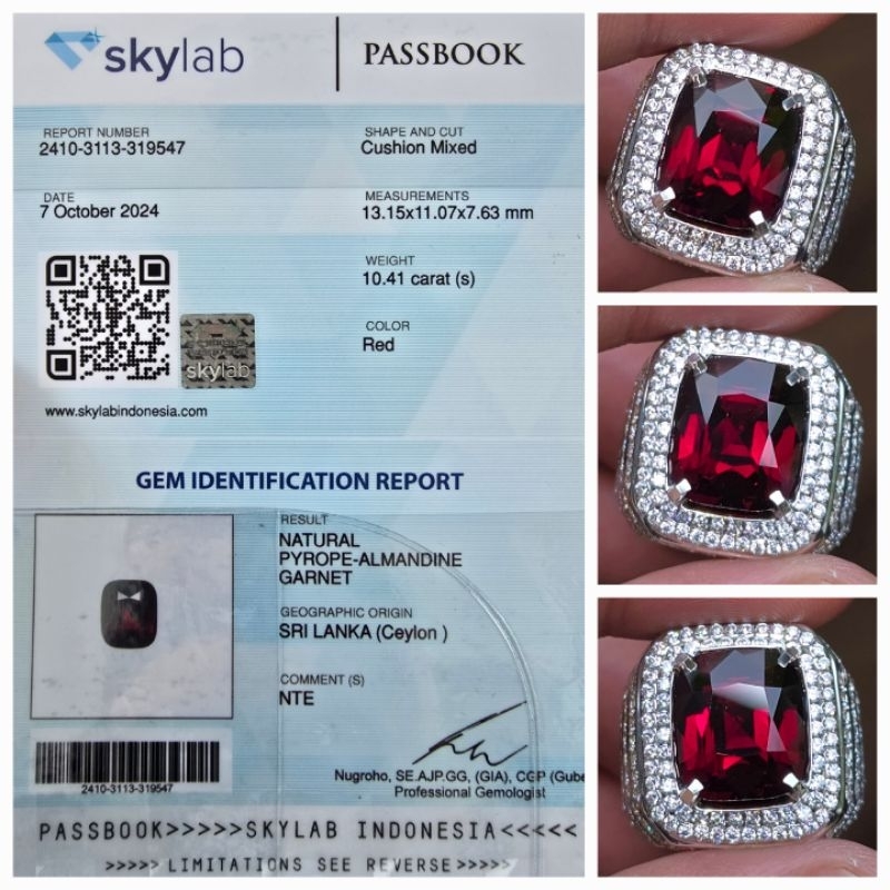 Natural Red Pyrope Garnet Ceylon Srilanka Sertifikat 10.41 crt