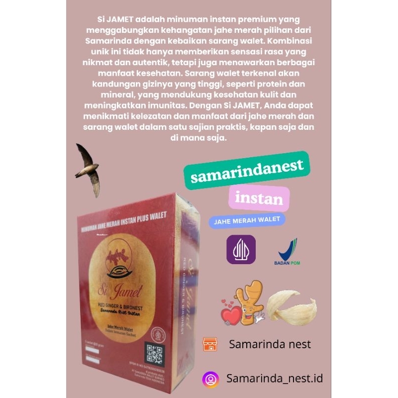 

MINUMAN JAHE MERAH PLUS SARANG WALET INSTAN 1 KOTAK ISI 5 SACHET