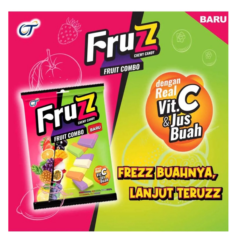 

Fruzz chewy candy fruit combo real vit c & jus buah 100 gram