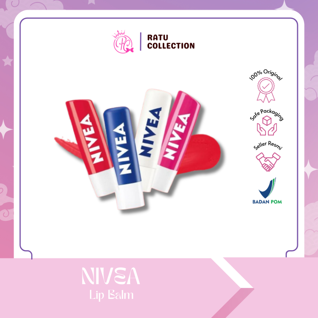 NIVEA Lip Blam Color Strawberry Shine With Natural Oils NIVEA Lip Care lip Balm Original -Pelembab b