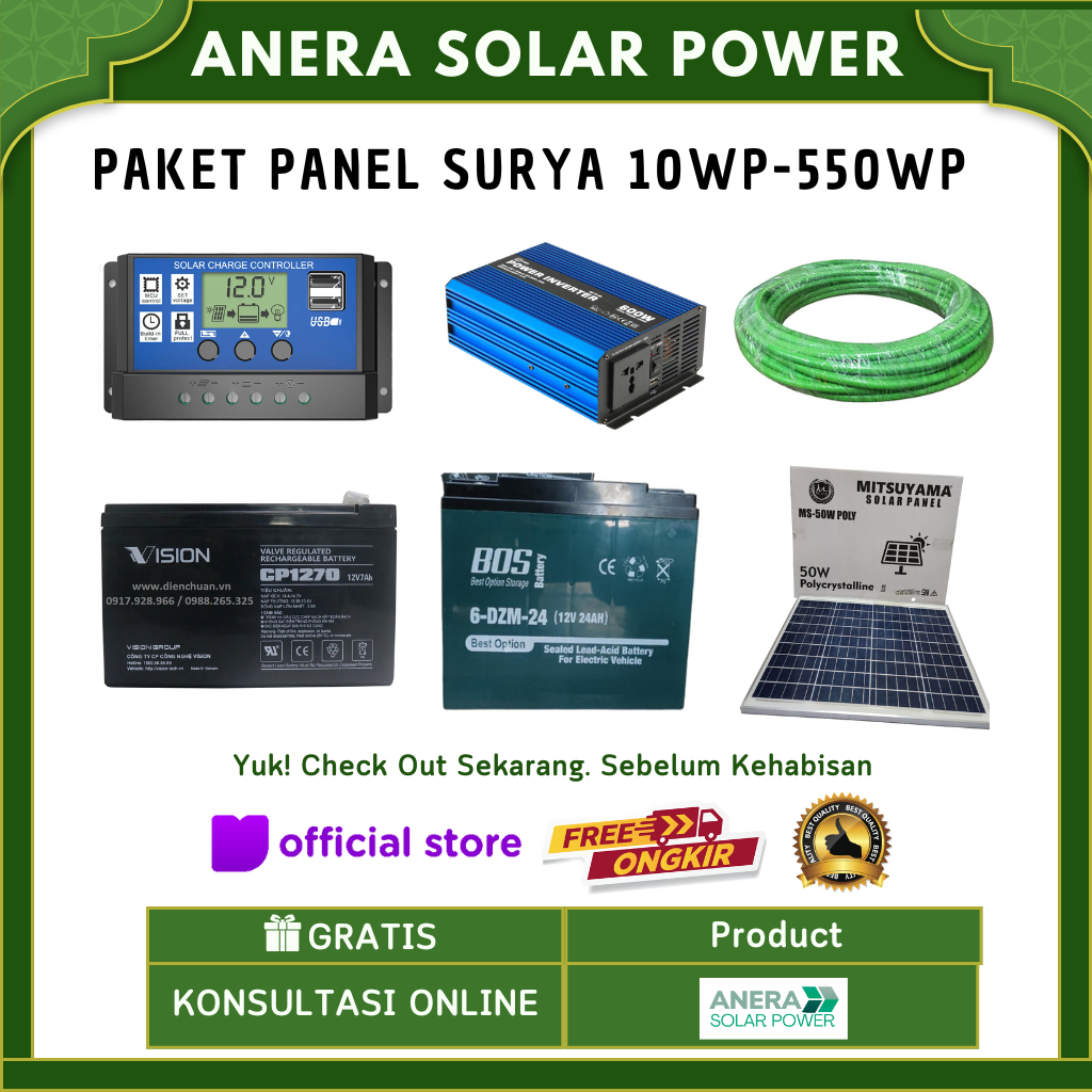Paket Solar Panel Panel Surya Lengkap 10Wp, 20Wp, 30Wp,50Wp,100Wp