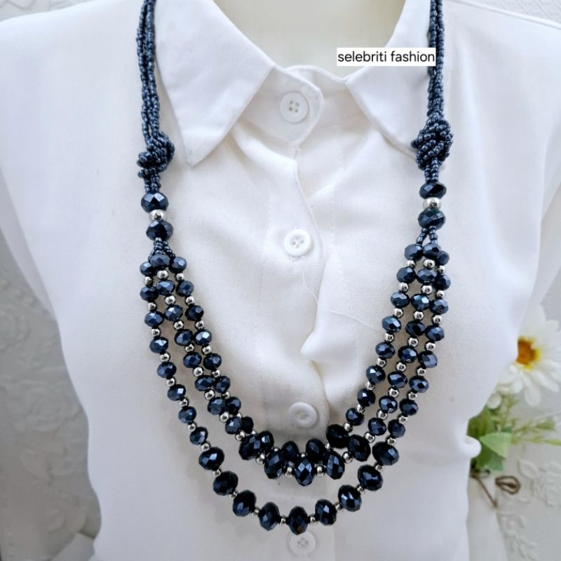 Kalung Kristal 3 layer Panjang Etnik Fashion Hijab Kekinian