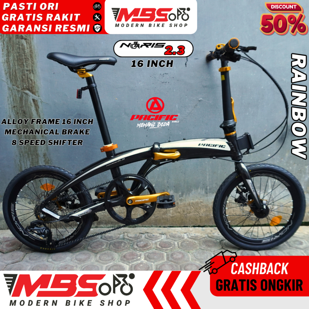 Pacific Noris 2.3 16 Inch Sepeda Lipat Alloy Dewasa 8 Speed Pasific