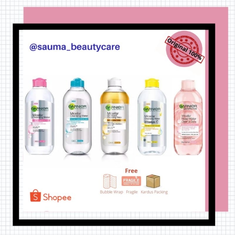 garnier micellar water garnier pink kuning biru blue oil infused rose - garnier micellar water 400ml