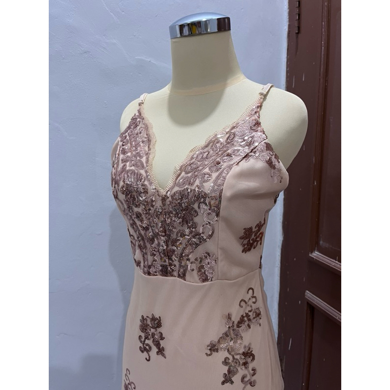 Sale Midi Dress Rose Gold Sequin Cantik Mewah Preloved