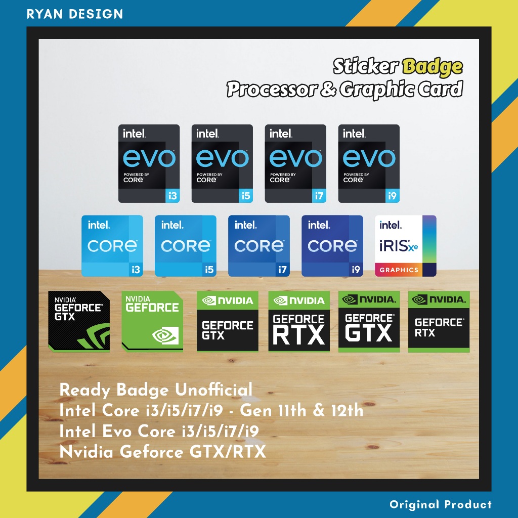 Sticker Logo Intel Core i3 i5 i7 Gen 11 Gen 12 Sticker Nvidia Geforce RTX GTX Intel Iris Xe