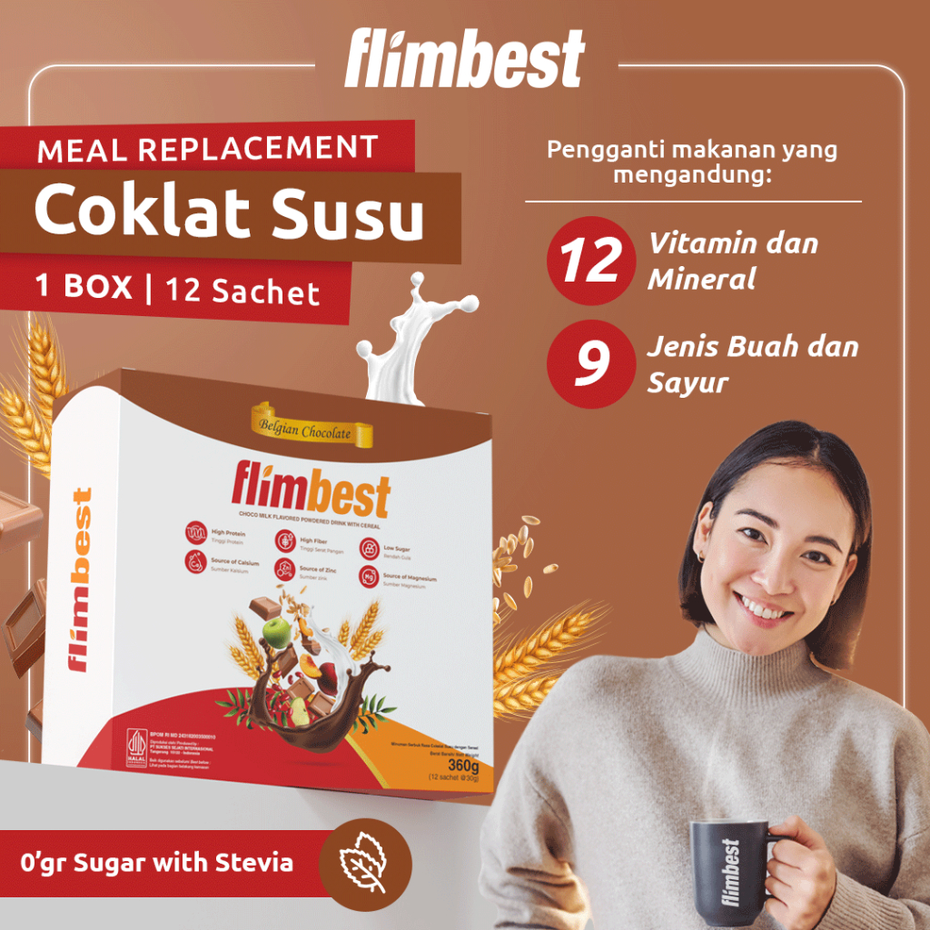 

Flimbest Meal Replacement Cokelat Susu 1 Box (12 Sachet) FREE SHAKER Multigrain Solusi Langsing Sehat | Choco Oat | Milk Choco | Susu Protein Tinggi | Rendah Kalori