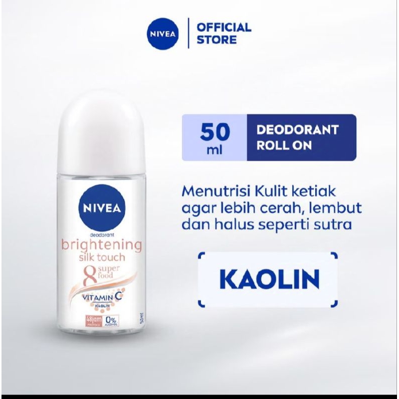 NIVEA Deodorant Roll On 50ML Brightening Silk Touch Mencerahkan Kulit ketiak sehalus Sutra