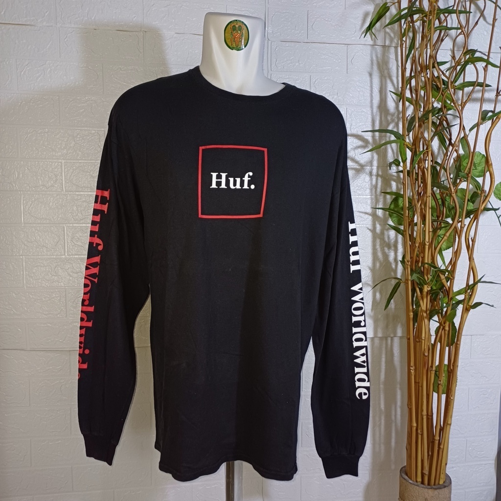 LONGSLEEVE HUF WORLD WIDE, SIZE X (SECOND BRANDED) HITAM, TS0447