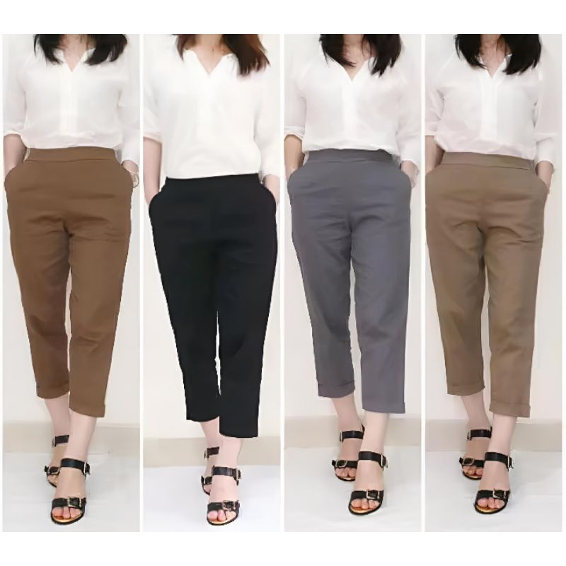 GIO PANTS CELANA KATUN WANITA CELANA 7/9 CELANA KATUN COMBET STRETCH WANITA GIO BAGGY PANTS TWILL CO