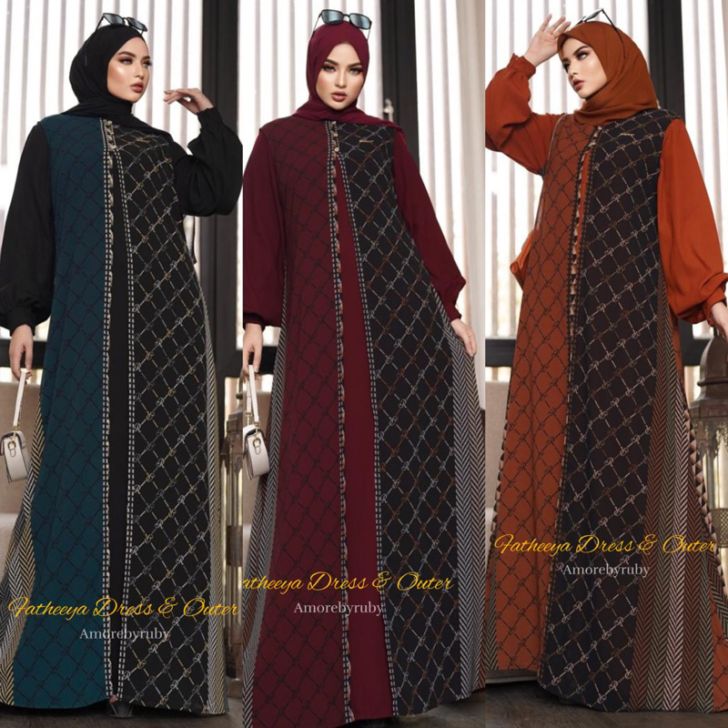 FATHEEYA AMORE BY RUBY DRESS SET OUTER CERUTY CERUTI MIX CREPE LENGAN BALON MOTIF BATIK BUSUI FRIEND