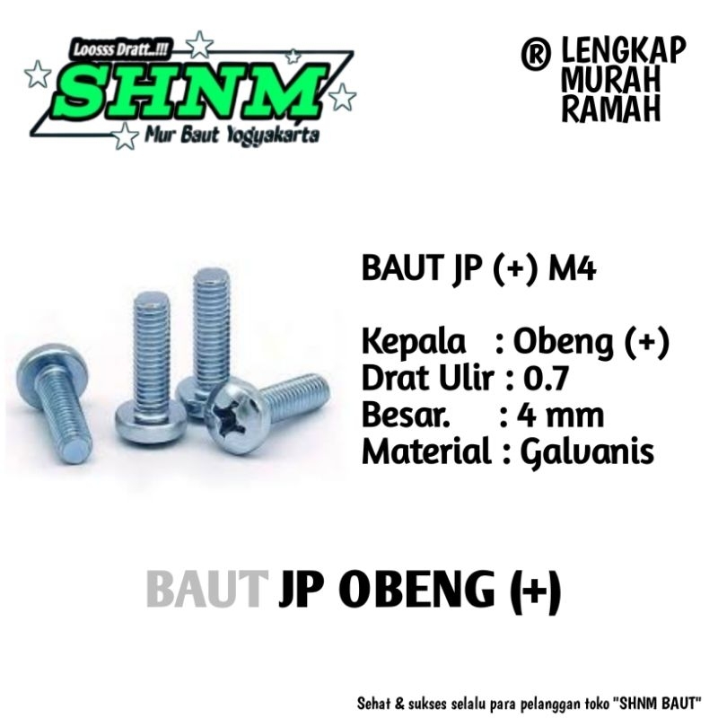 Baut JP M4 Panjang 7cm s/d 10 cm Kepala Obeng isi 50 pcs