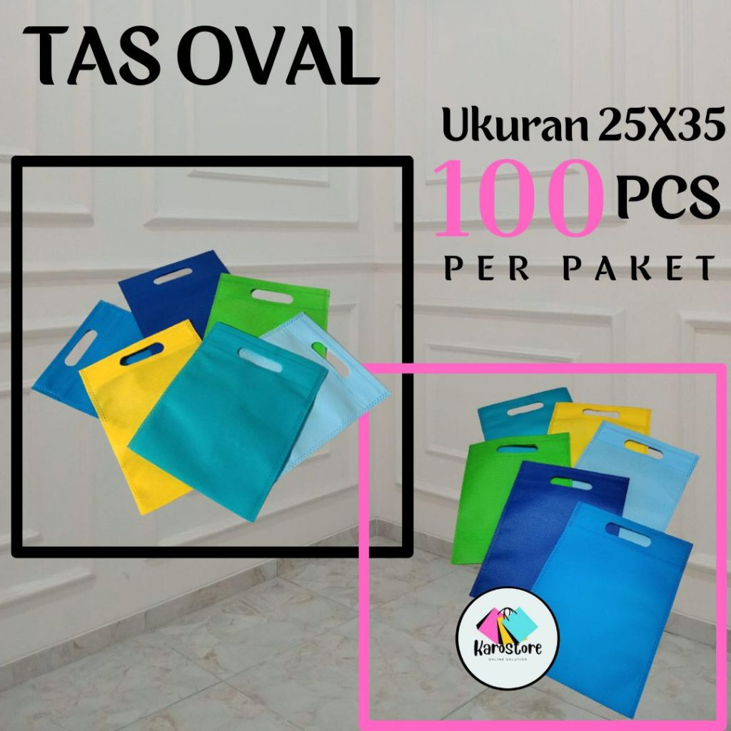 

PAKET MURAH Isi 100pcs Tas Kain Spundbond / Goodiebag Tas Model Oval Tas Sovenir Tas Pembungkus Kado