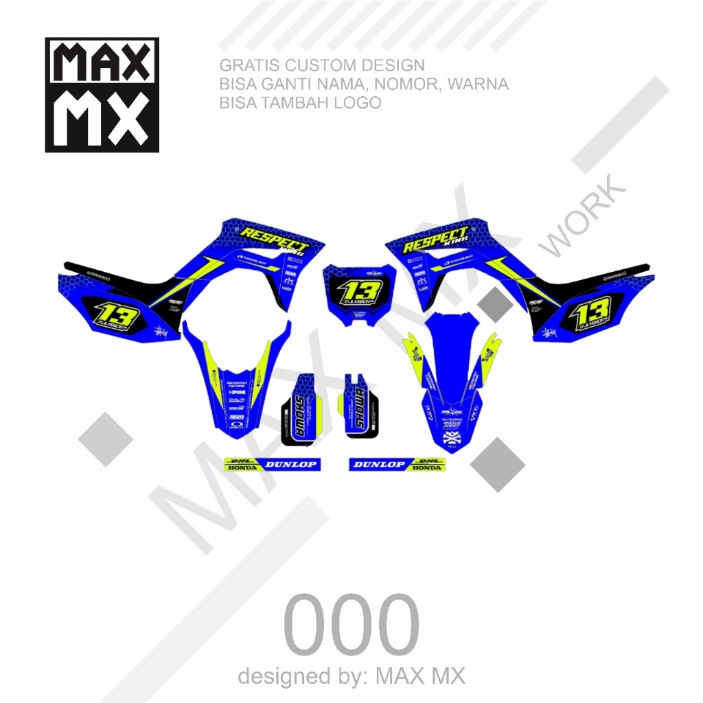 Decal Sticker - Stiker Dekal Honda CRF 150 L 230 MOTIF SUPERMOTO BIRU LIS HIJAU STABILO