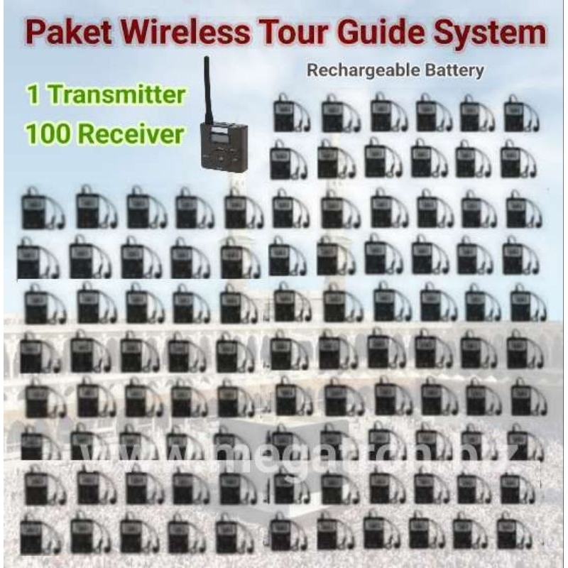 Paket Wireless Tour Guide System 1 Transmitter + 100 Receiver (rechargeable battery) - cocok buat Travel Umroh