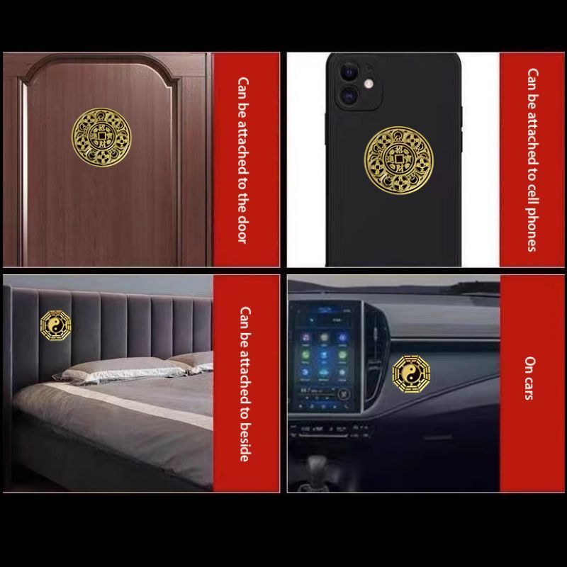 TERLARIS Isi 10pcs Sticker Keberuntungan Stiker Emas Timbul Hoki Keberuntungan 3d Motif Ba Gua Koin