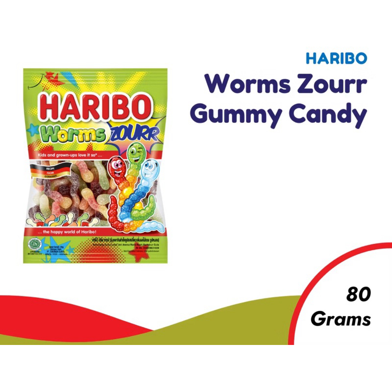 

Haribo Worms Zourr Gummy Candy Permen 80 Gr