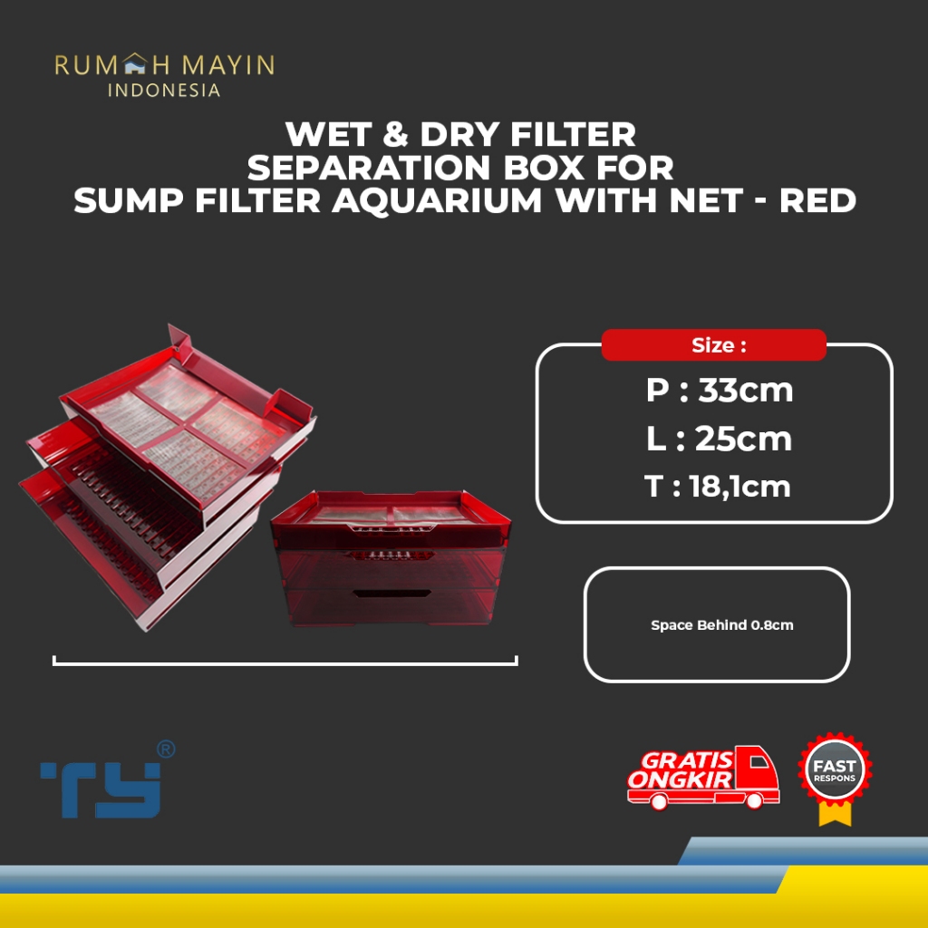 Wet & Dry Filter Separation Box For Sump Filter Aquarium With Net - Red