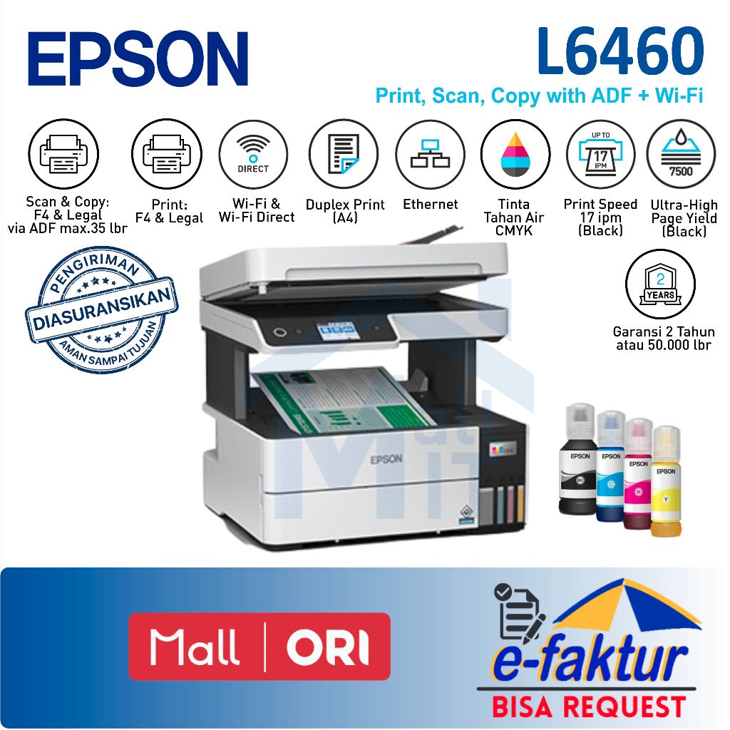 MALLIT EPSON Printer Epson L6460 L 6460 L-6460 All in One F4 ADF WIFI