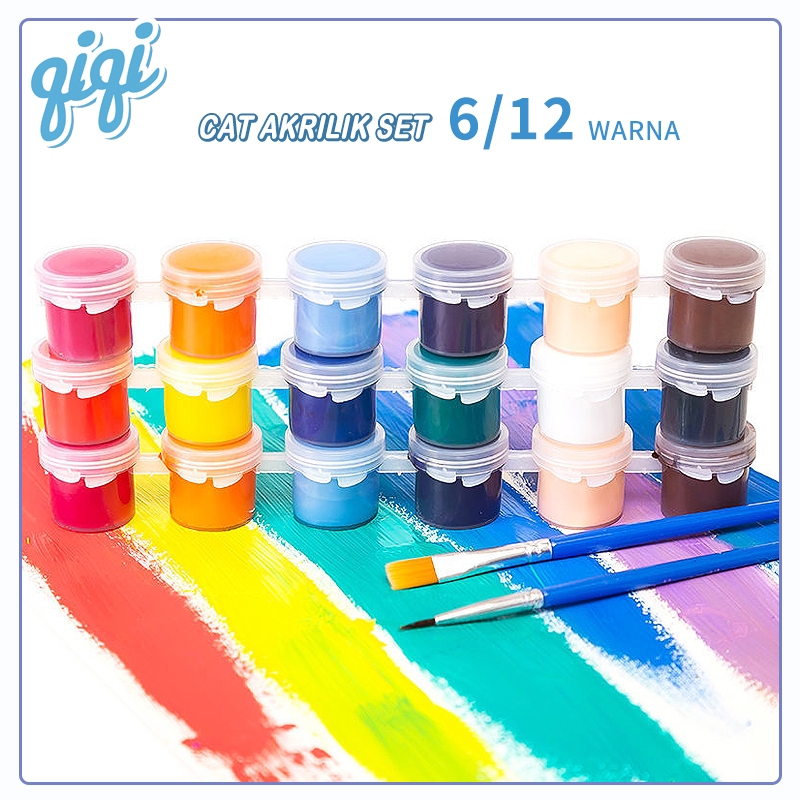 

cat Lukis Acrylic Paint Set 6 / 12 Warna 3 ml - Qiqi Treasure