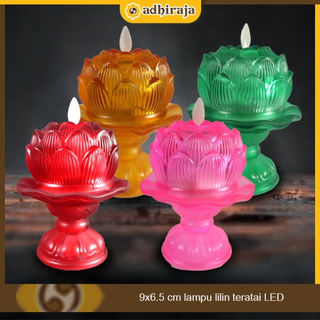 Lampu lilin Altar Puja Sembahyang teratai LED + stand kaki merah