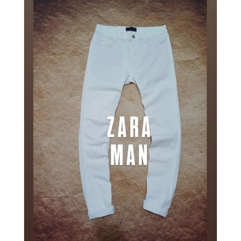 jeans pria ZARA MAN bahan denim ngaret putih bersih slimfit recomend bekas/second/preloved