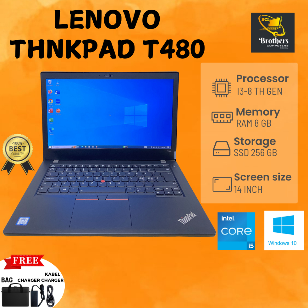 LAPTOP LENOVO T480 CORE i3-8 GEN RAM 8 SSD 256 GB WINDOWS 10 PRO
