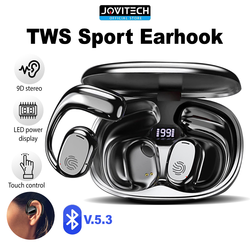 Jovitech TWS Bluetooth Earphone LED Power Display Headphone Clip-On Stereo Sound Headset Sports Nois