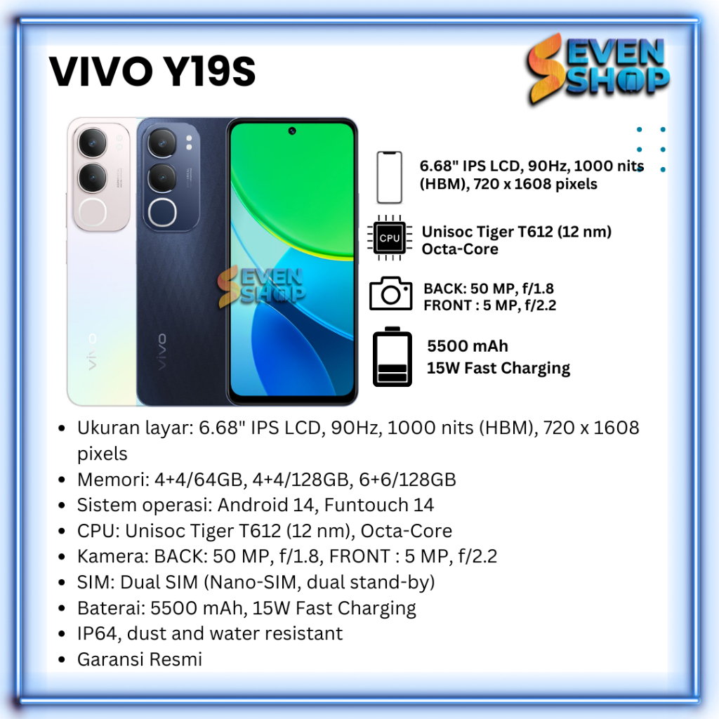 Vivo Y19S RAM 4+4/64GB 4+4/128GB 8+8/128GB Garansi Resmi