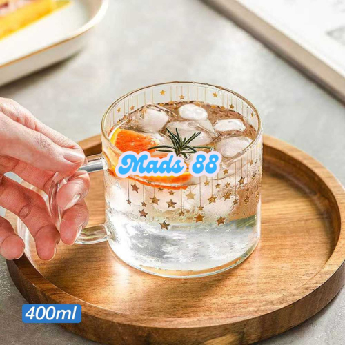 Gelas Cangkir Mug Kaca Tempat Wadah Minuman Kopi Susu Teh Es Jus Buah 400ml Portable