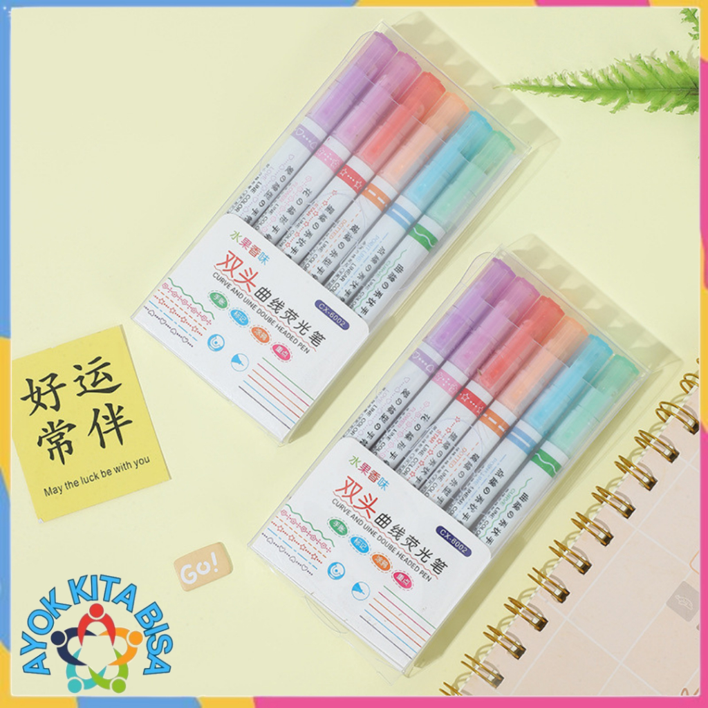 

AKB Spidol Garis Aesthetic Warna Warni Spidol Garis Motif Lucu 1 Set 6 Pcs pulpen roller pen Higlighter Random Spidol Garis Line Marker Alat Tulis Kantor