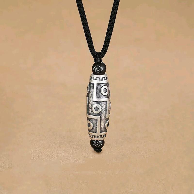 Kalung Tali Liontin 9 Dzi Oval / Tibetan Nine-Eyed Dzi Bead Pendant / Kalung Liontin Pria Wanita / K