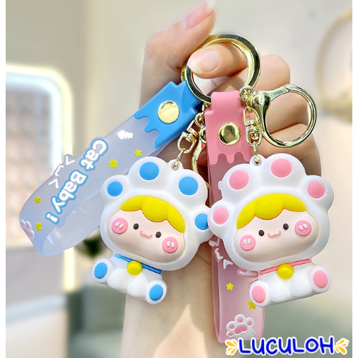 Gantungan Kunci Bayi Kostum Tapak Kaki Tali Bayi Kucing Lucu Imut Hadiah Viral Murah Ganci Tas Sekol
