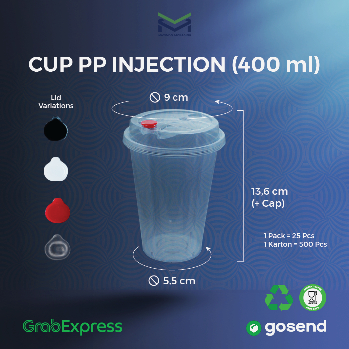 500 Pcs - Thinwall Cup Injection 400ml Tebal - 14oZ Datar - Cup + Tutup