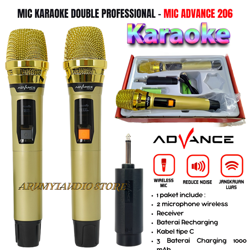 Advance Microphone Double Wireless Mic-206 | Advance Mic Wireless 206 Microphone Double Wireless+Rec