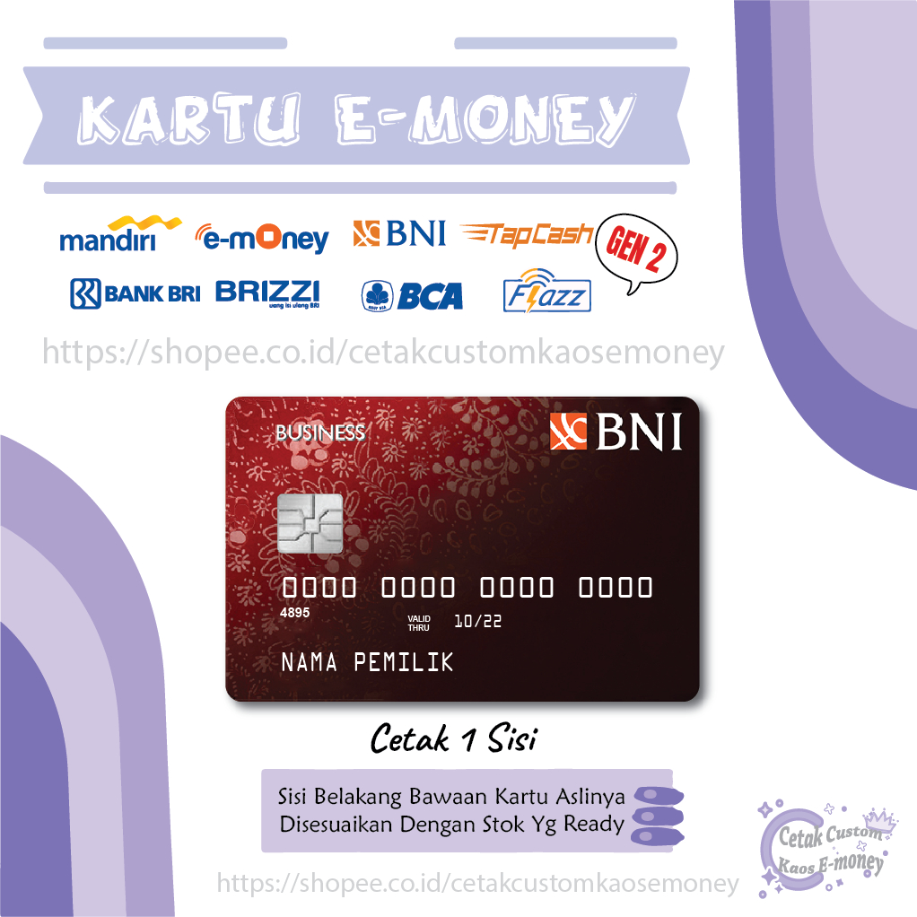 KARTU E MONEY E TOLL BUSINESS BATIK RED BNI CARD EMONEY MANDIRI FLAZZ BCA BNI TAPCASH BRIZZI BRI