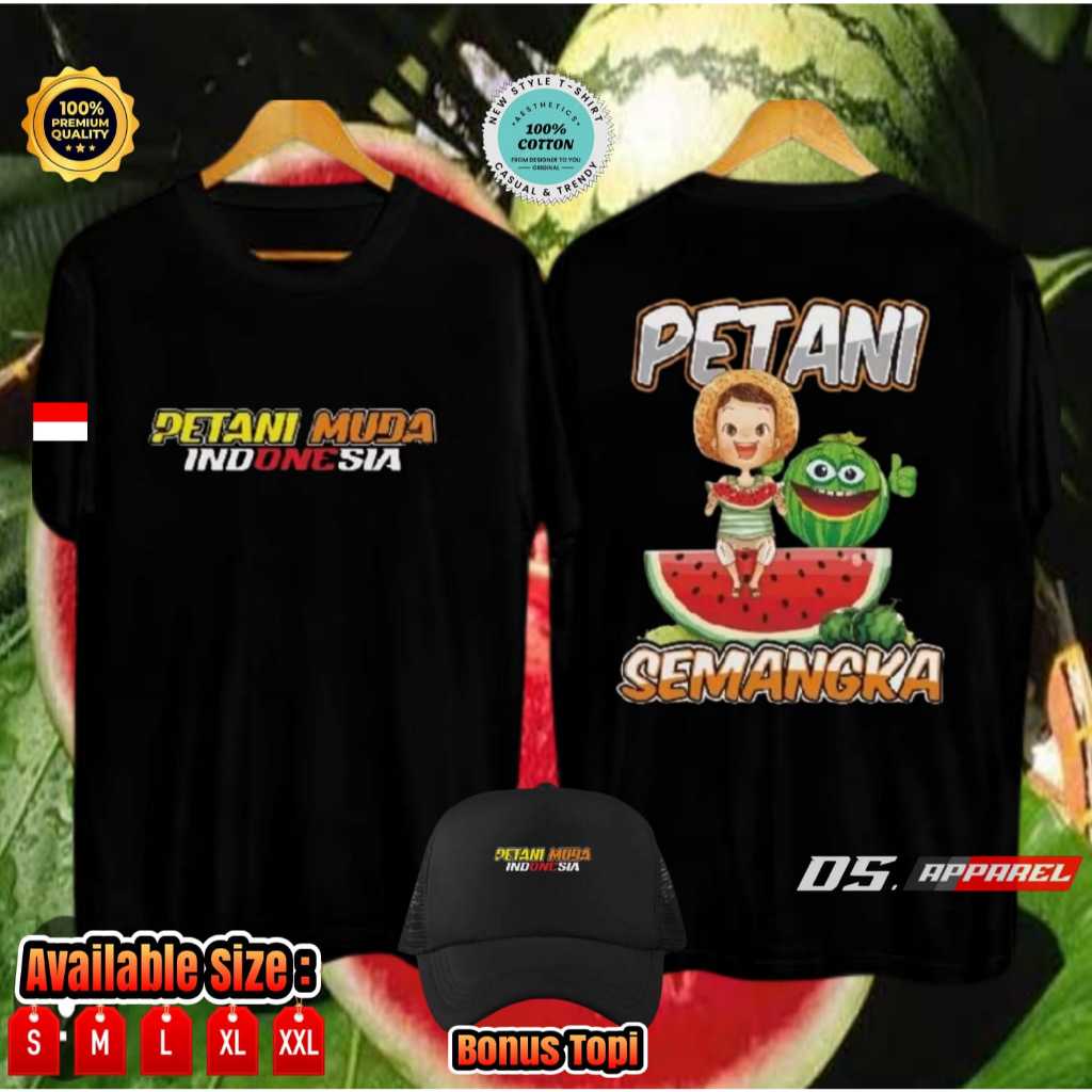 KAOS DISTRO PETANI MUDA INDONESIA PERTANI SEMANGKA BAHAN COTTON COMBED BONUS TOPI