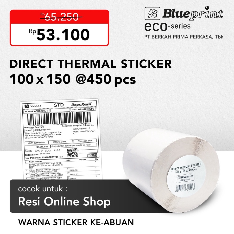 

KODE N72Z Direct Thermal Sticker 1 x 15 Label Resi BLUEPRINT ECO 1x15 mm