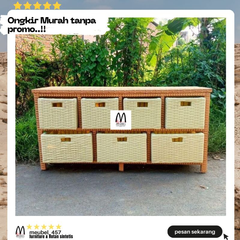 (Ready stok) Meja tv rotan sintetis lemari rotan sintetis laci 7 samping